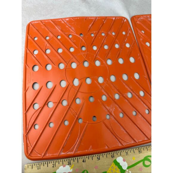 Vintage 1970s Rubbermaid Sink Mat Orange 10.75"x12.75” Set of 2 READ - Picture 11 of 15